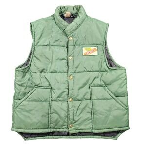 Vintage DEKALB Seed Corn Puffer Vest Green Snap Front Farm Advertising USA XL